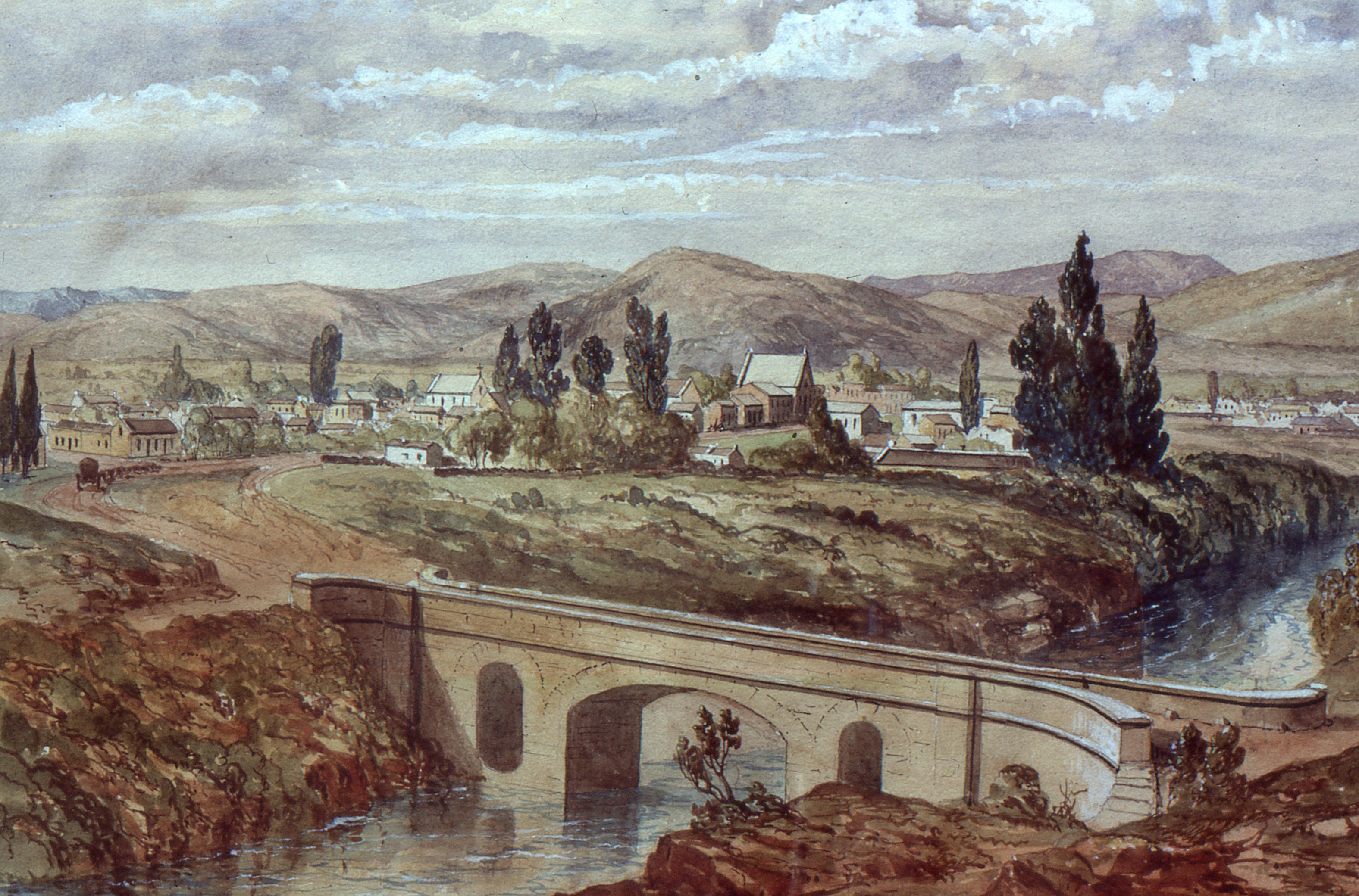 1 VIctoria Bridge across Kat River, Fort Beaufort. From a painting by Thomas Bowler c.1865 1 VIctoria Bridge across Kat River, Fort Beaufort. From a painting by Thomas Bowler c.1865