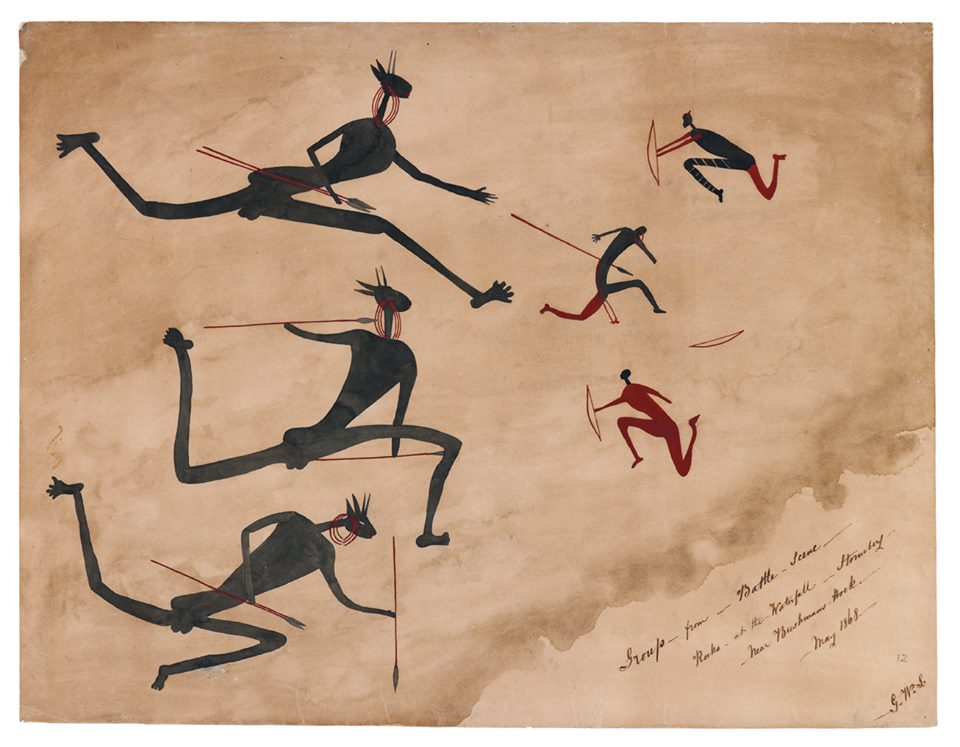 Photo- San Hunter Battle Scene from rock art colour Photo- San Hunter Battle Scene from rock art colour